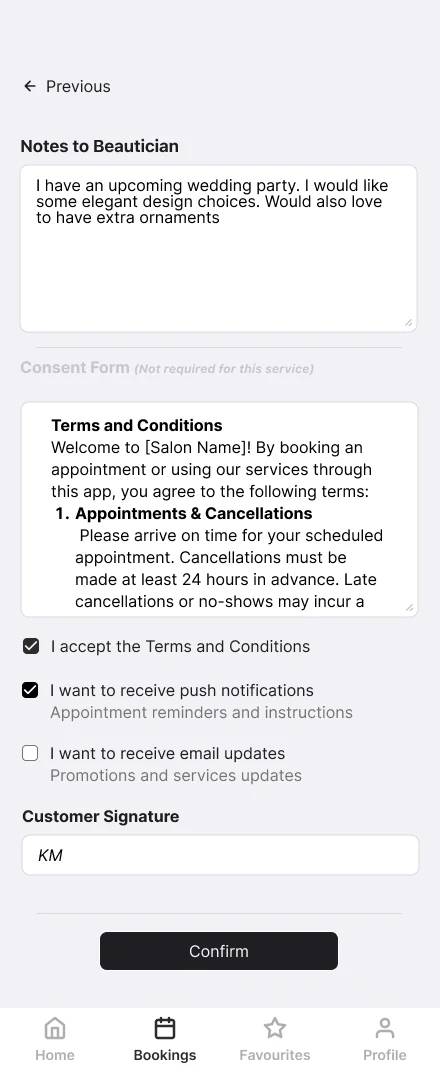 Appointment form, low fidelity