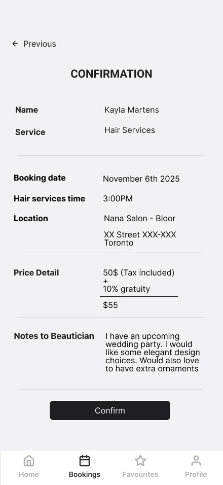 Appointment summary, low fidelity