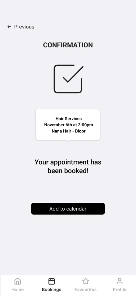 Booking confirmed, low fidelity