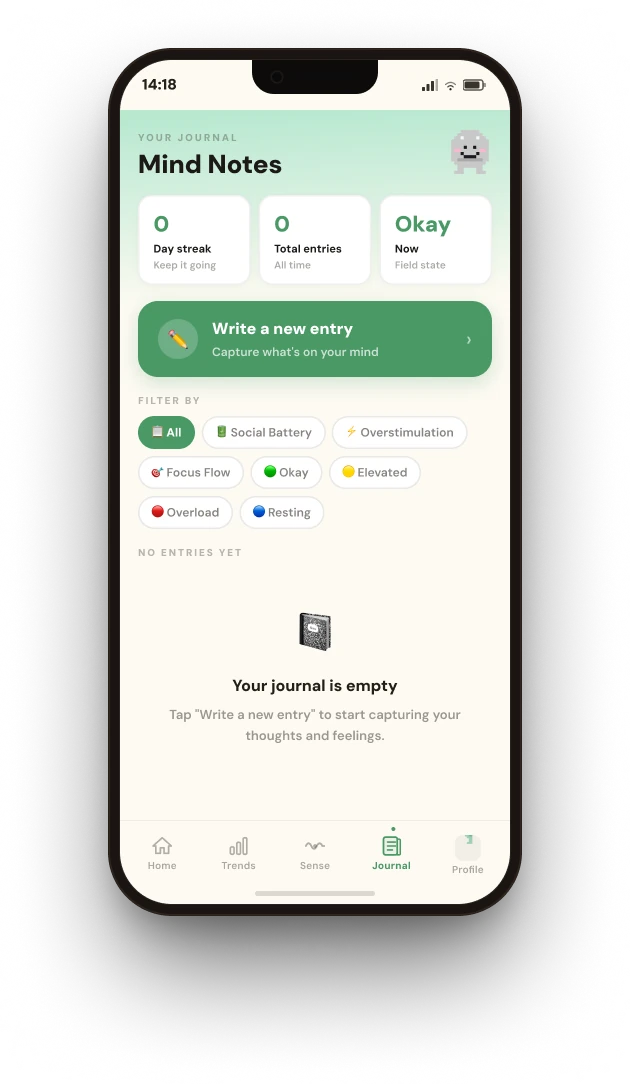 Mind Notes journal screen